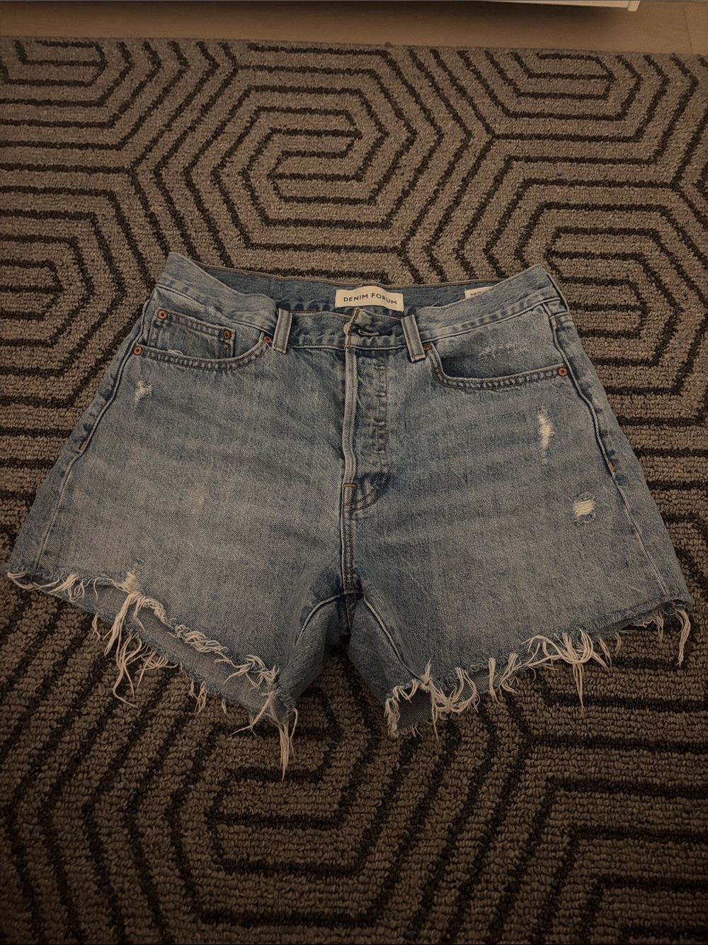 Denim Forum Light Blue High-Rise Distressed Jean Shorts